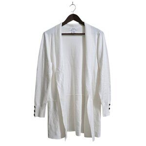 Magaschoni White Open Front Button Cuff Shawl Collar Cardigan Sz M